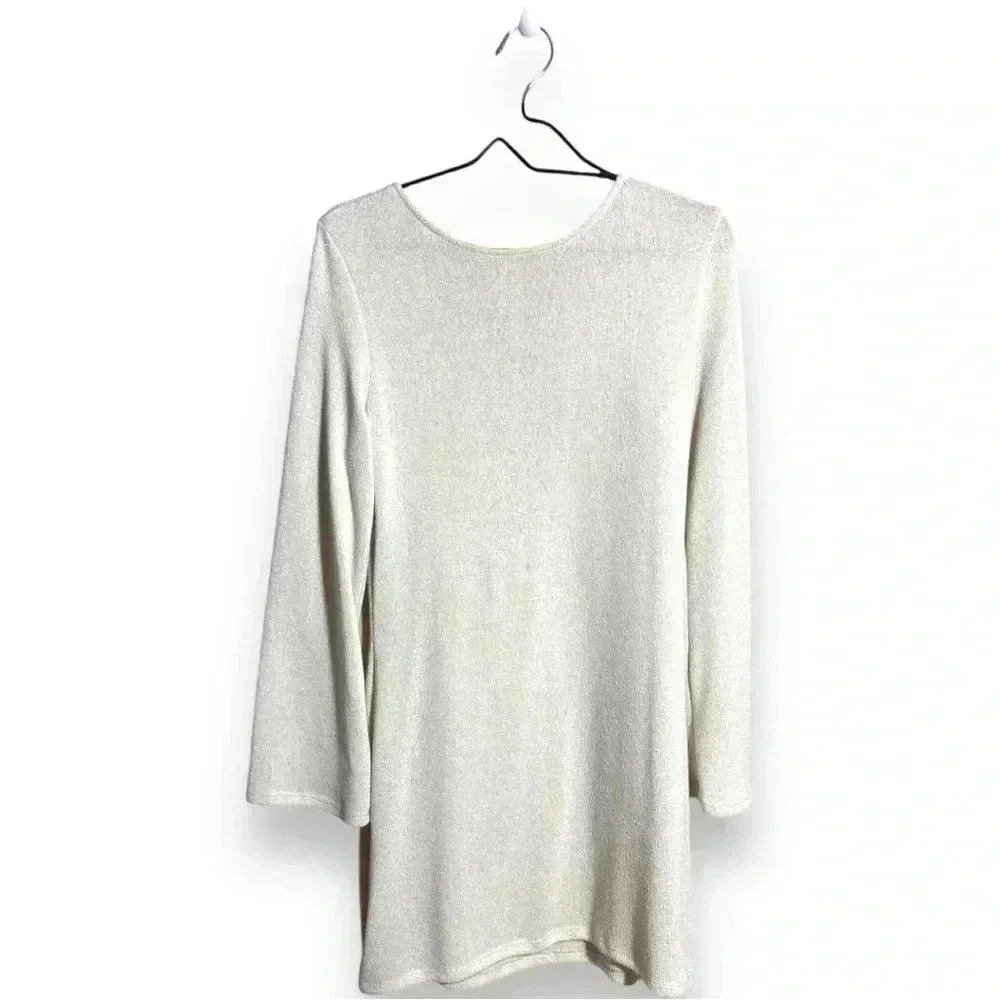 Divided H&M Long Bell Sleeve Cream Lightweight Cutout Tie Back Mini Shift Dress - Picture 15 of 16